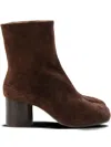Maison Margiela Suede Ankle Boots With High Block Heel In Brown
