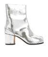 Maison Margiela Tabi Split-toe Crinkled Metallic Patent-leather Ankle Boots In White
