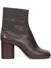 Maison Margiela Tabi High Heels Ankle Boots In Brown Leather In Brown