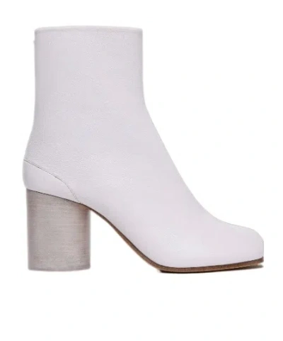 Maison Margiela 80mm Tabi Leather Ankle Boots In White