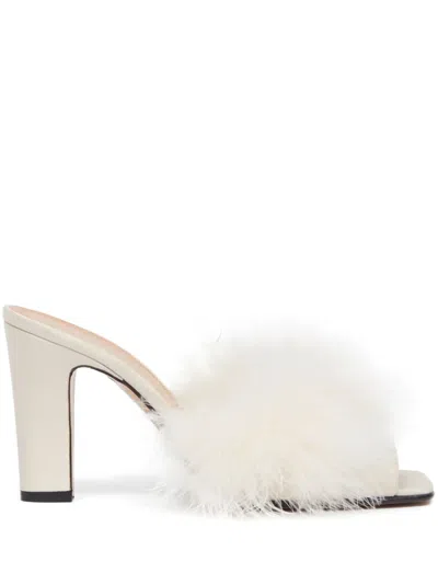 Maison Margiela 90mm Feather-embellished Mules In T2021 Ecru
