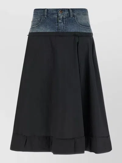 Maison Margiela A Line Skirt Contrast Fabrics Denim Waistband In Blue
