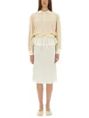 Maison Margiela White Midi Dress With Polo Collar And Gathered Waist