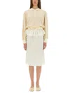 Maison Margiela White Midi Dress With Polo Collar And Gathered Waist