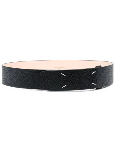 Maison Margiela Adjustable Calfskin Belt With Four Stitches In Black