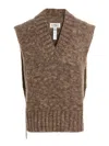 Maison Margiela V-neck Knit Vest In Marrón
