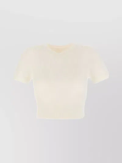 Maison Margiela Angora Blend Cropped Sweater In Neutral