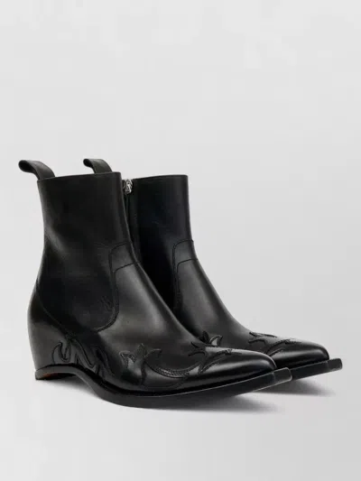 Maison Margiela Ankle Boots Pointed Toe Pull Tab Embroidery In Black