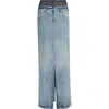Maison Margiela Light Blue Long Skirt With Front Slit And Five Pocket Design In Denim Woman In Light Blue