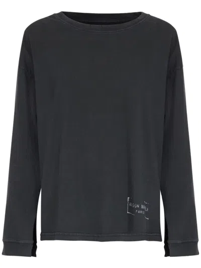 Maison Margiela Anthracite Grey Sweatshirt With Stamp Logo Print In Black