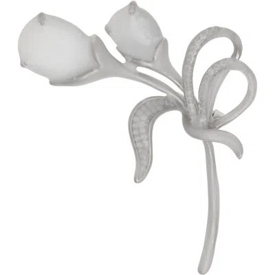 Maison Margiela Antiqued Wax Floral Brooch In 901 Polished Palladi