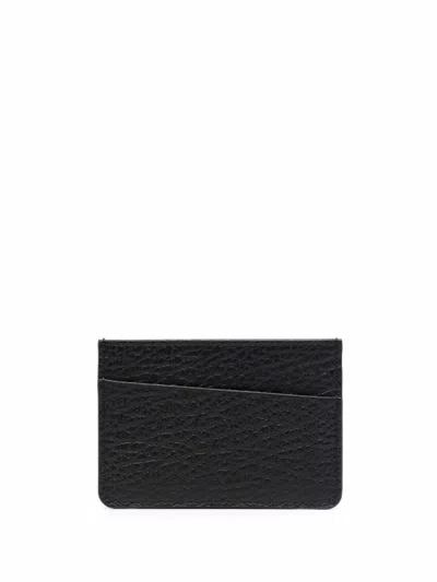 Maison Margiela Asymmetric Black Leather Card Holder With Grained Texture