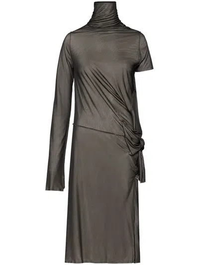 Maison Margiela Asymmetric Ruched Midi Dress In Black