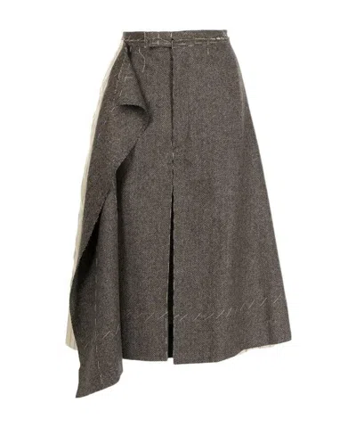 Maison Margiela Asymmetric Wool-panel Shorts In Black