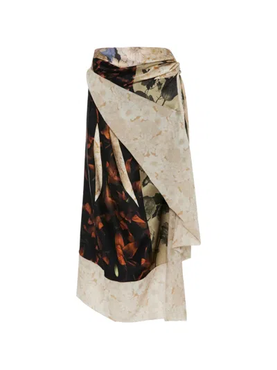 Maison Margiela Silk Floral Midi Skirt Woman Ivory In Multi