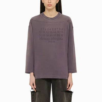 Maison Margiela Embroidered Numbering Cotton Sweatshirt In Purple
