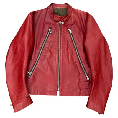 Pre-owned Maison Margiela A/w2000  5-zip Red Biker Lather Jacket