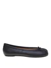 Maison Margiela Black Leather Flats With Unique Split Toe And Bow Accent In Black