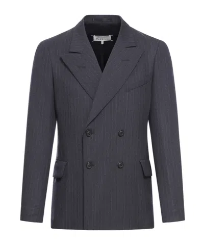 Maison Margiela Barathea Striped Wool Blazer In Black