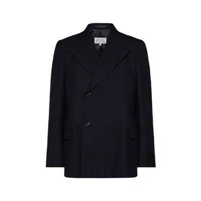 Maison Margiela Barathea Wool Suit Jacket Man Navy In Black