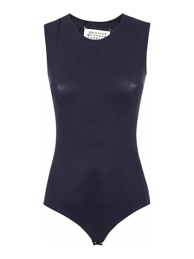 Maison Margiela Fitted Sleeveless Roundneck Stretch Bodysuit In Blue