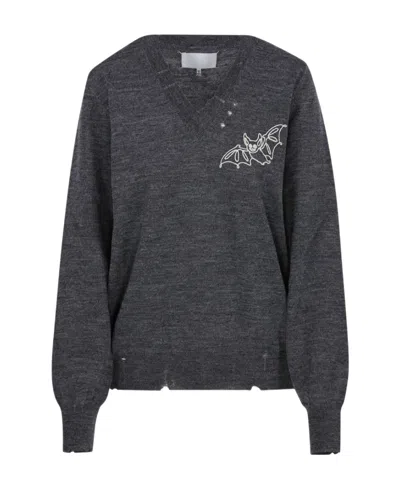 Maison Margiela Bat-print Wool Jumper In Gray