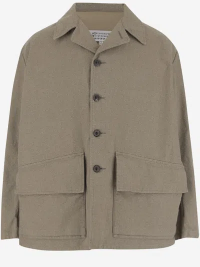 Maison Margiela Beige Cotton Caban Jacket In Brown