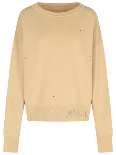 Maison Margiela Cotton Distressed Logo Sweatshirt In Neutral