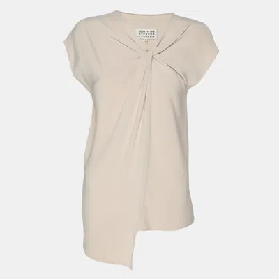Pre-owned Maison Margiela Beige Crepe Silk Knot Detail Top M
