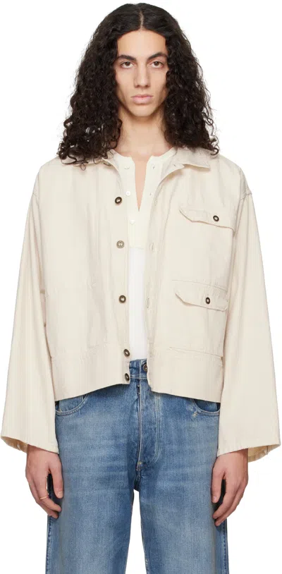Maison Margiela Beige Distressed Denim Jacket In 105m Ecru