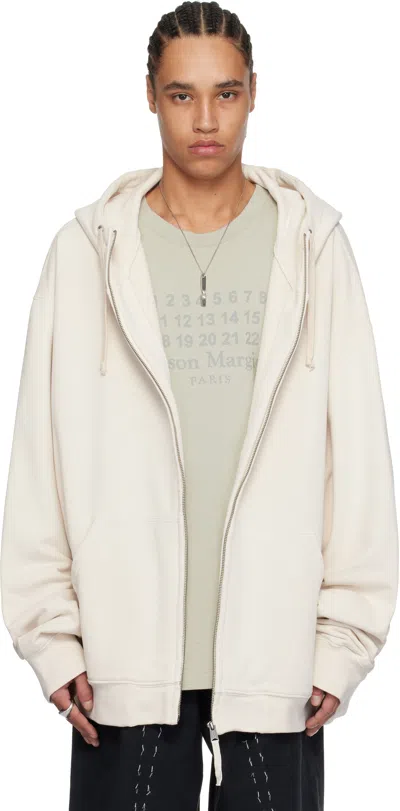 Maison Margiela Beige Embroidered Logo Hoodie In 103 Ecru