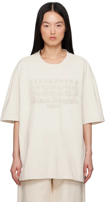 Maison Margiela Beige Embroidered Logo Ringspun T-shirt In 103 Butter