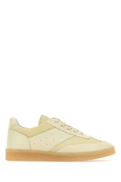 Maison Margiela Beige Leather Sneakers In White