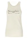 Maison Margiela Beige Top With Wide Neckline And Logo Printed On The Front In Viscose And Cotton Blend Woman In Beige