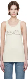 Maison Margiela Beige Top With Wide Neckline And Logo Printed On The Front In Viscose And Cotton Blend Woman In 103 Butter