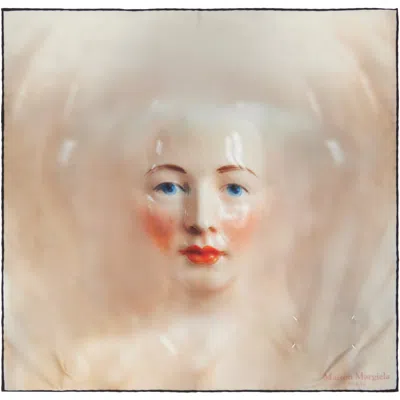 Maison Margiela Beige Porcelain Doll Print Silk Scarf In Neutral