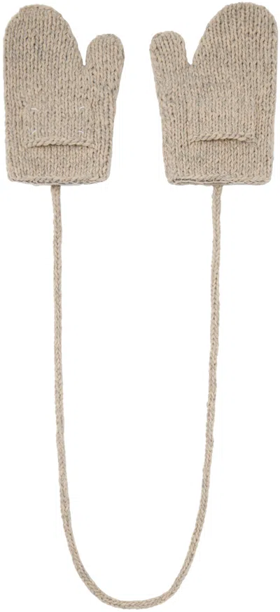 Maison Margiela Beige Shetland Wool Mittens In 002f Beige/light Gre