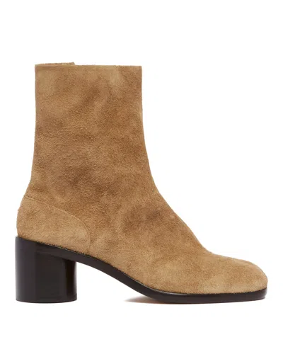 Maison Margiela Beige Suede Tabi Ankle Boots In Brown
