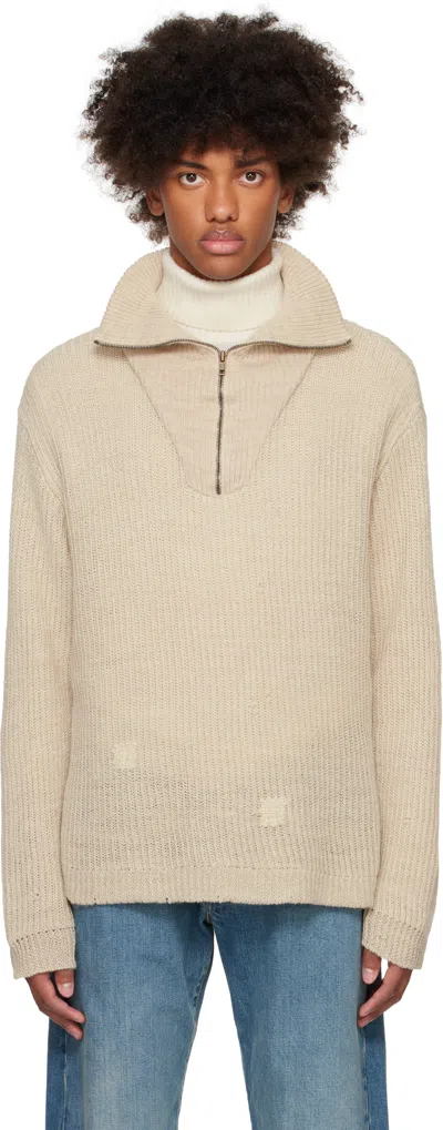Maison Margiela Beige Summer Shetland Knit Sweater In 109f Ecru