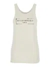 Maison Margiela Beige Top With Wide Neckline And Logo Printed On The Front In Viscose And Cotton Blend Woman
