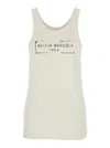 Maison Margiela Beige Top With Wide Neckline And Logo Printed On The Front In Viscose And Cotton Blend Woman