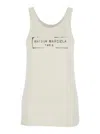 Maison Margiela Beige Top With Wide Neckline And Logo Printed On The Front In Viscose And Cotton Blend Woman In Multi
