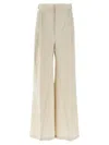 Maison Margiela Wide-leg Pleated Cotton Blend Trousers In Beige