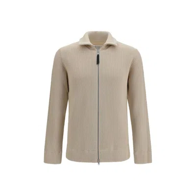Maison Margiela Ribbed Wool-cotton Zip-up Cardigan In Neutral