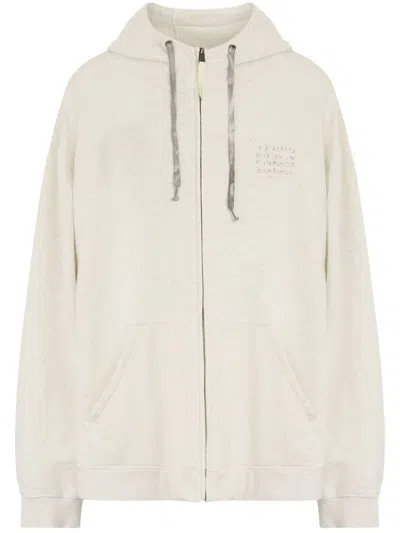 Maison Margiela Beige Zip-fastening Hoodie With Logo Print
