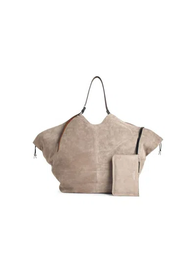 Maison Margiela 'belt' Black Suede And Mink Bag In Neutral