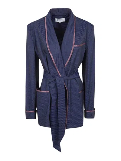 Maison Margiela Belted Coat In Blue