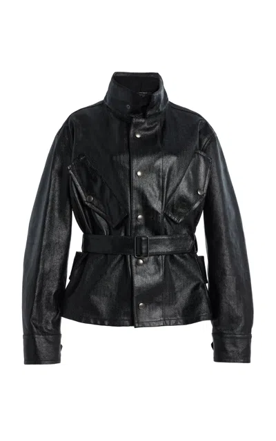 Maison Margiela Belted Coated-cotton Jacket In Black