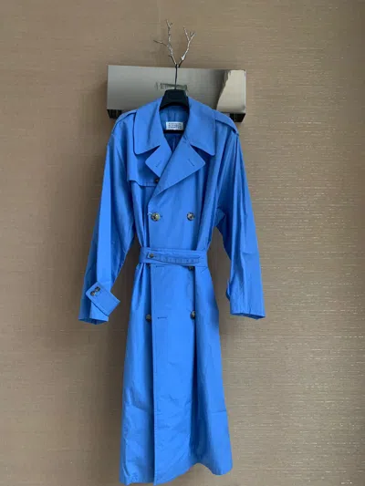 Pre-owned Maison Margiela Belted Long Peacoat In Light Blue