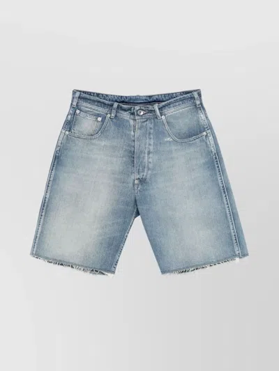 Maison Margiela Bermuda Denim Shorts Frayed Hem In Blue
